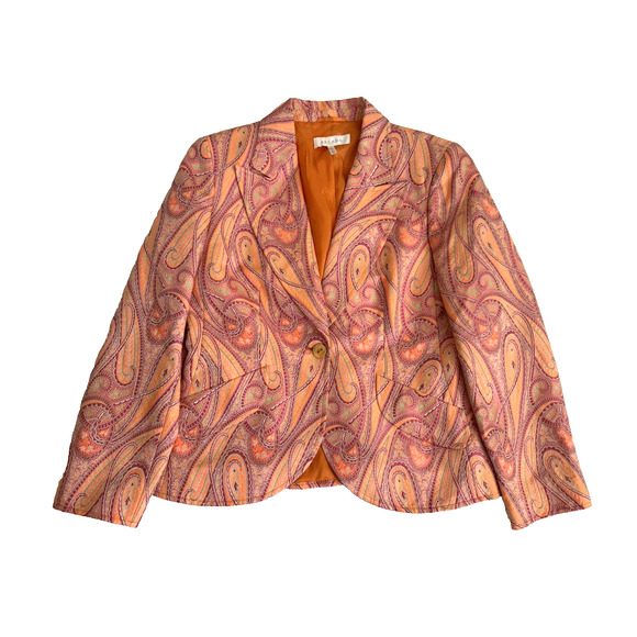 Escada Blazer 44 US L Pink Orange Paisley 1-Button Notch Lapels Lined Designer